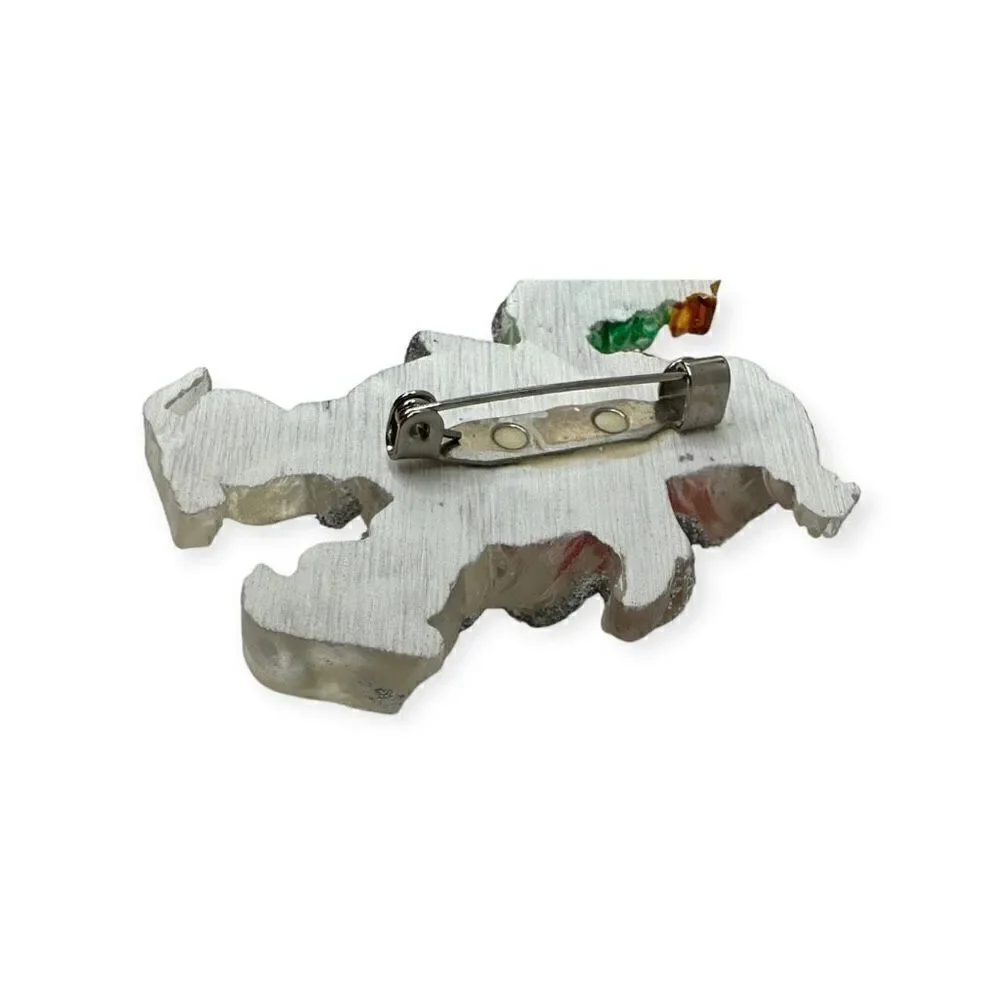 Festive Snowman skating holding a Christmas tree Vintage brooch costume